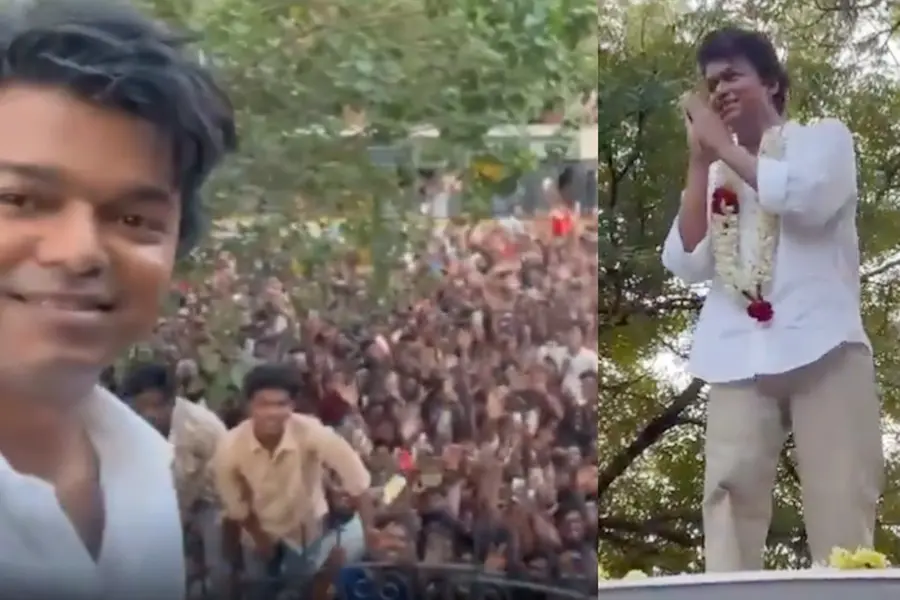 രാഷ്ട്രീയ പ്രവേശനത്തിന് ശേഷം ആരാധകർക്ക് മുന്നിൽ; എറിഞ്ഞുകൊടുത്ത ഹാരമണിഞ്ഞ്, സെൽഫിയെടുത്ത് വിജയ്