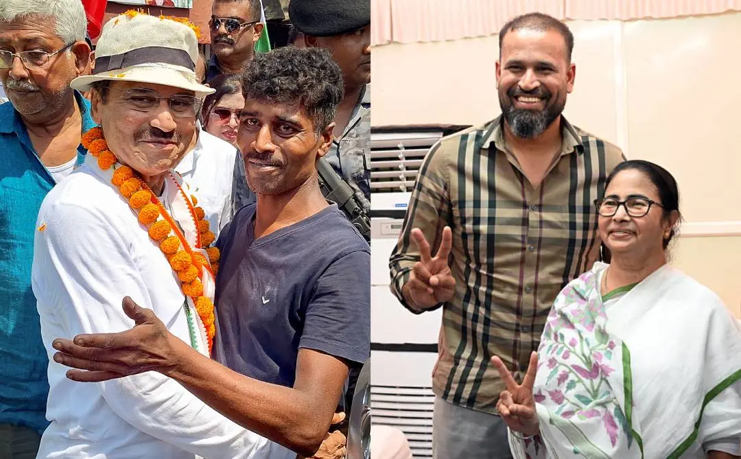 അധീർ രഞ്ജൻ ചൗധരി ബഹ്റാംപുരിൽ തിരഞ്ഞെടുപ്പു പ്രചാരണത്തിനിടെ, യൂസുഫ് പഠാന് മമതയ്ക്കൊപ്പം