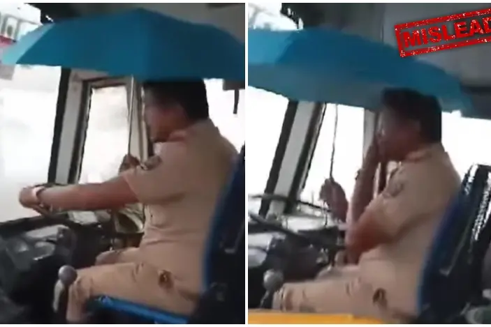 കർണാടക ട്രാൻസ്പോർട്ട് ബസ്സിൽ ഡ്രൈവർ കുടപിടിച്ച് ബസ്സോടിച്ചു എന്ന പ്രചാരണം വ്യാജം | Fact Check