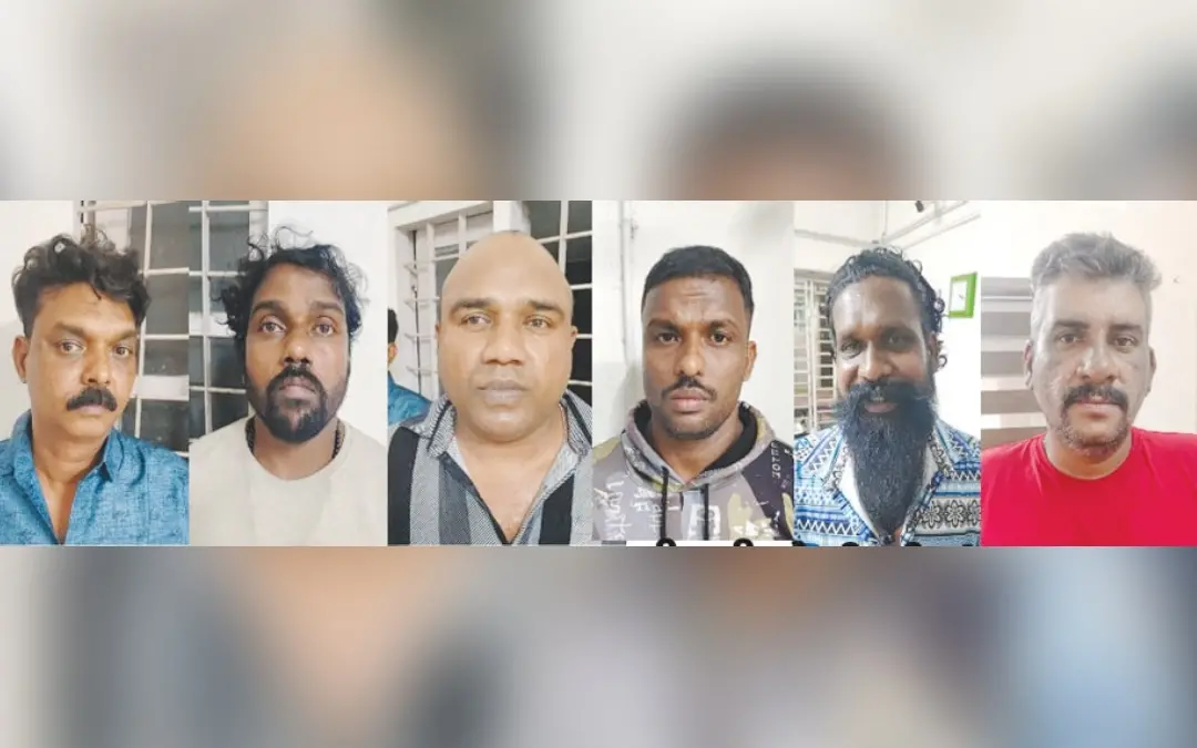 അറസ്റ്റിലായ അന്സാര്, റോജര്, മന്സൂര്, ഡിബിന്, ജിതിന്, ബിജോയ്