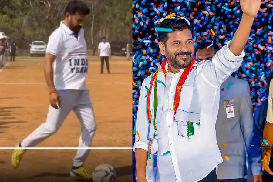 പ്രചാരണത്തിരക്കൊഴിഞ്ഞു; തെലങ്കാന മുഖ്യമന്ത്രി 'ഇന്ത്യ' ജഴ്സി ധരിച്ച് കളിക്കളത്തില്