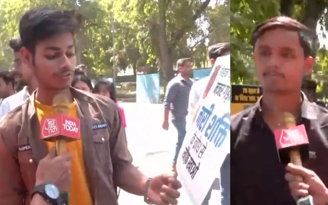 കോണ്ഗ്രസ് ആസ്ഥാനത്തേക്കുള്ള പ്രക്ഷോഭത്തില് പങ്കെടുത്ത വിദ്യാര്ഥികള് | Photo: Screen grab/ Aaj Tak