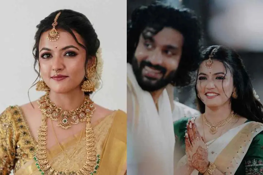 ഗോള്ഡന് സാരിയില് അതീവ സുന്ദരിയായി അപര്ണ;'ഈ വിവാഹം വല്ലാതെ വേദനിപ്പിക്കുന്നു'വെന്ന് ആരാധകര്