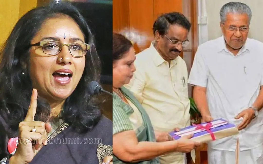 രേവതി, ഹേമ കമ്മീഷന് റിപ്പോര്ട്ട് മുഖ്യമന്ത്രി പിണറായി വിജയന് സ്വീകരിക്കുന്നു | photo: sinoj mv/mathrubhumi