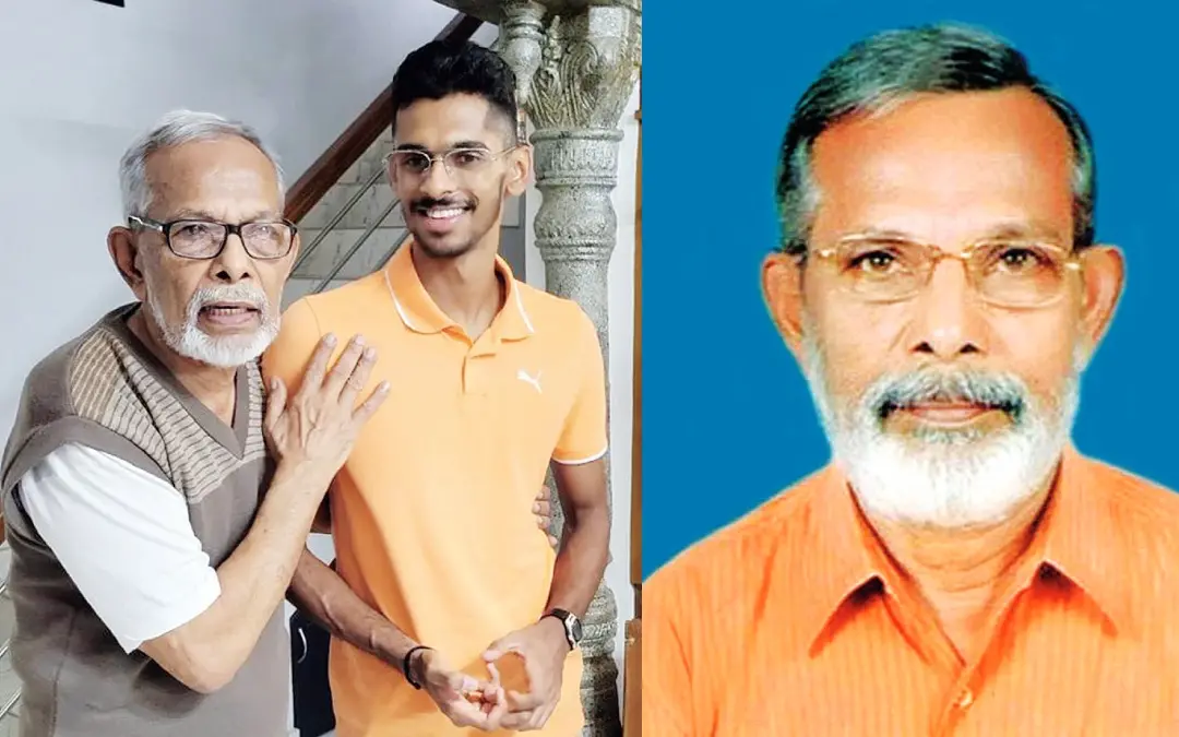 ഒളിമ്പ്യന് ശ്രീശങ്കര് കായികപരിശീലകന് എസ്.എസ്. കൈമള്ക്കൊപ്പം (ശ്രീശങ്കറിന്റെ പിതാവും പരിശീലകനുമായ എസ്. മുരളിയുടെ ശേഖരത്തില്നിന്ന്)
