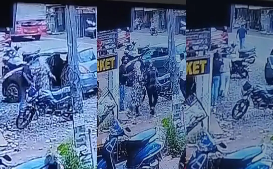 യുവതിയെയും യുവാവിനെയും കാറില് കയറ്റിക്കൊണ്ടുപോകുന്നതിന്റെ സിസിടിവി ദൃശ്യം