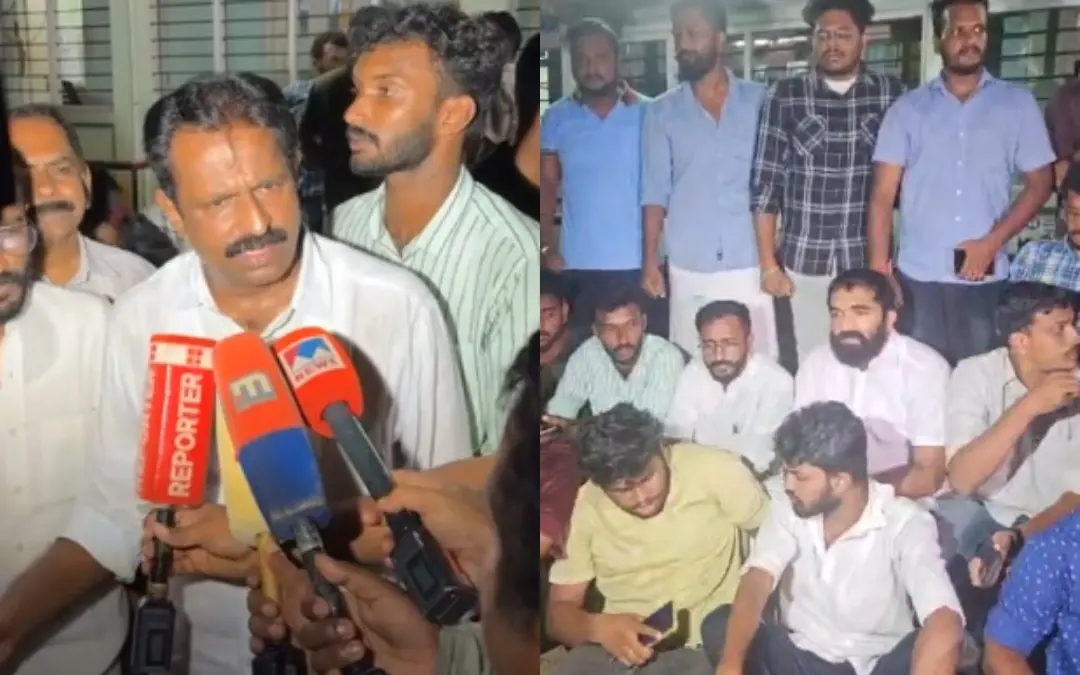 എം.എല്.എമാര് പോലീസ് സ്റ്റേഷന് ഉപരോധത്തിനിടെ | Photo: Screen grab/ M.Vincent, Chandy Oommen