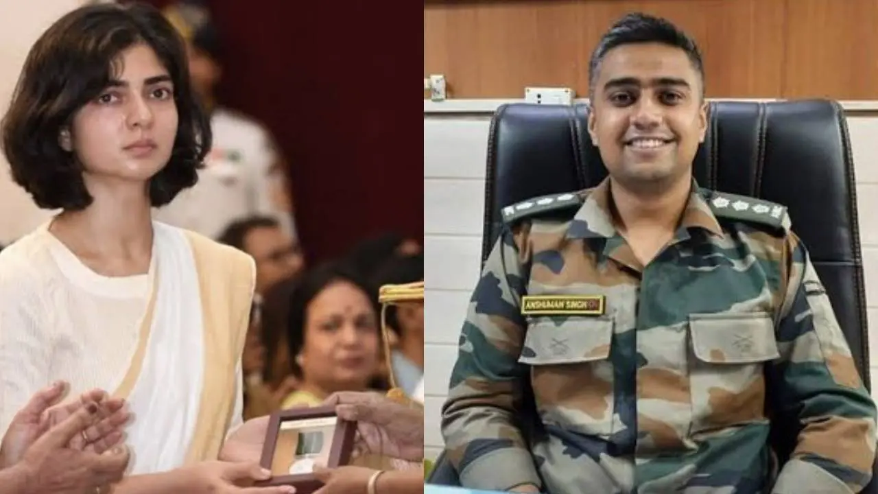 സ്മൃതി സിങ് കീര്ത്തി ചക്ര ഏറ്റുവാങ്ങുന്നു, ക്യാപ്റ്റന് അന്ഷുമാന് സിങ് | Photo : X / @_meMeraj, @Adi_tiShukla