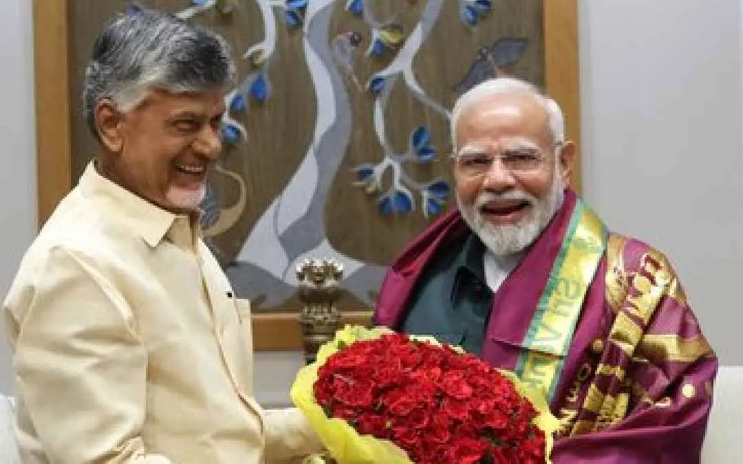 ചന്ദ്രബാബു നായിഡു പ്രധാനമന്ത്രി നരേന്ദ്രമോദിയുമായി കൂടിക്കാഴ്ച നടത്തിയപ്പോൾ|photo:@PMOIndia