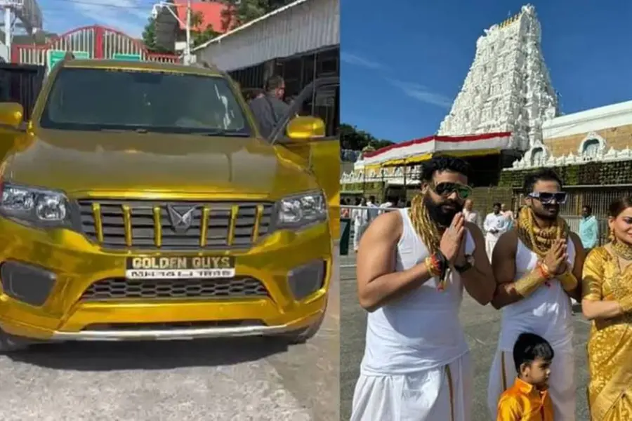 25 കിലോ സ്വര്ണം അണിഞ്ഞ് സ്വര്ണം പൂശിയ കാറില്;പുണെയില് നിന്നുള്ള കുടുംബത്തിന്റെ തിരുപ്പതി ദര്ശനം