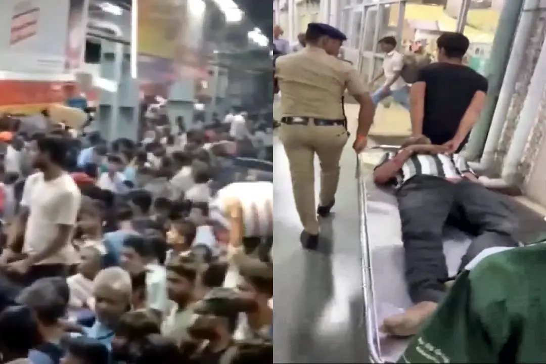 ദിപാവലി ആഘോഷങ്ങൾക്കു മുന്നോടിയായി ബാന്ദ്ര റെയിൽവേ സ്റ്റേഷനിൽ അനുഭവപ്പെട്ട തിരക്ക്, പരിക്കേറ്റയാളെ ആർ.പി.എഫ് സംഭവ സ്ഥലത്തുനിന്ന് മാറ്റുന്നു| ഫോട്ടോ:PTI