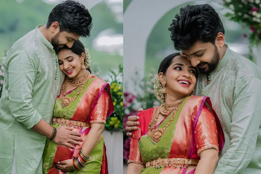 ആദ്യത്തെ കൺമണി ഉടനെത്തും; വളകാപ്പ് ആഘോഷമാക്കി മാളവികയും തേജസും