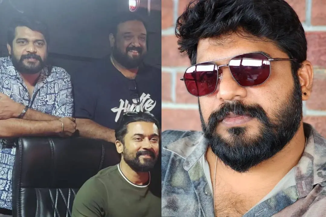 കങ്കുവയിലെ നായകന് സൂര്യയ്ക്കും സംവിധായകന് ശിവയ്ക്കുമൊപ്പം നിഷാദ് യൂസഫ്/ നിഷാദ് യൂസഫ് | Photo: instagram/ nishadh yusuf