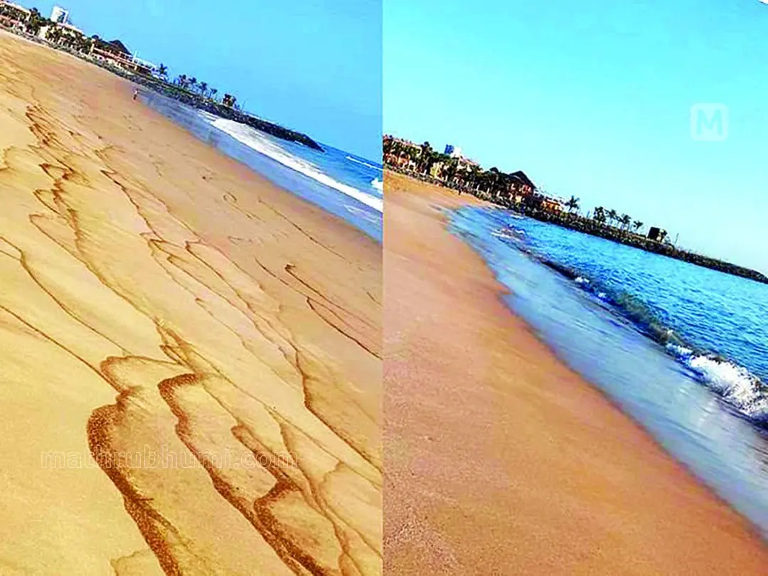 ബീച്ച് എണ്ണച്ചോർച്ചയ്ക്ക് മുൻപും ശേഷവും (അധികൃതർ ഇൻസ്റ്റഗ്രാമിൽ പങ്കുവെച്ച ചിത്രം)