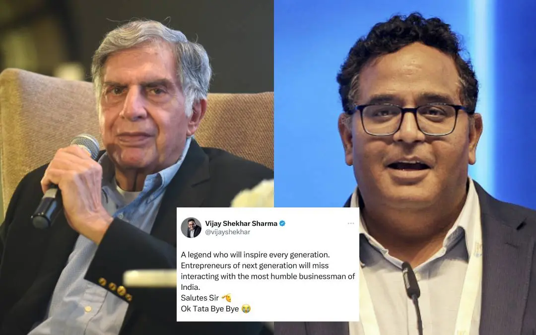 രത്തന് ടാറ്റ, വിജയ് ശേഖര് ശര്മ (ഇന്സൈറ്റില് വിജയ് ശേഖര് ശര്മ എക്സില് പങ്കുവെച്ച കുറിപ്പ്) | Photo: PTI, X/ Shivam Sourav Jha