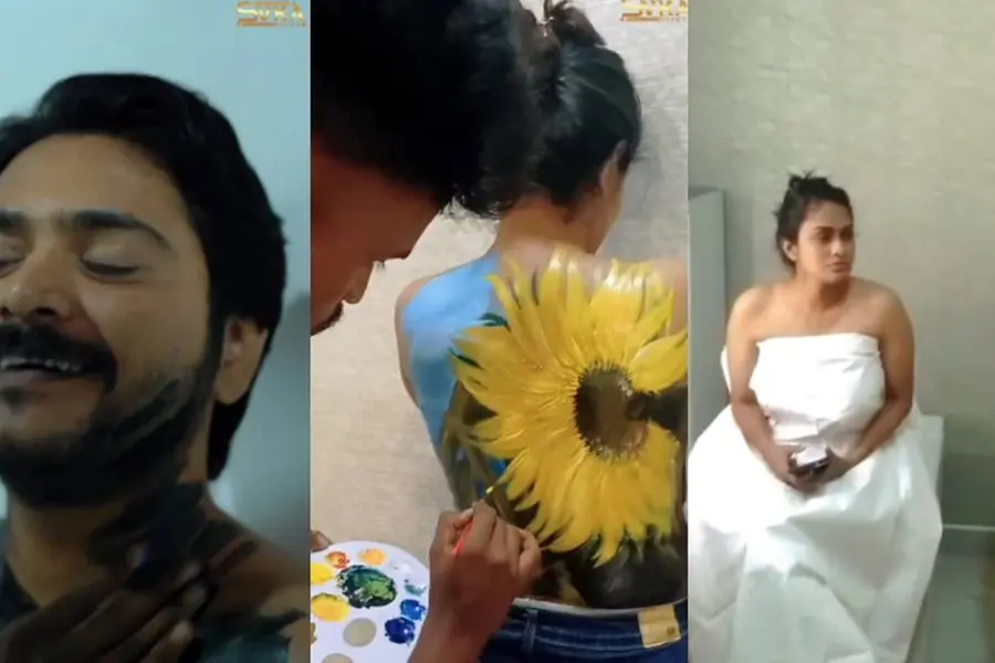 ഫസ്റ്റ് ലുക്ക് പോസ്റ്ററിനായി ശരീരം ക്യാൻവാസാക്കി താരങ്ങൾ, പിന്നണിദൃശ്യങ്ങൾ വൈറൽ