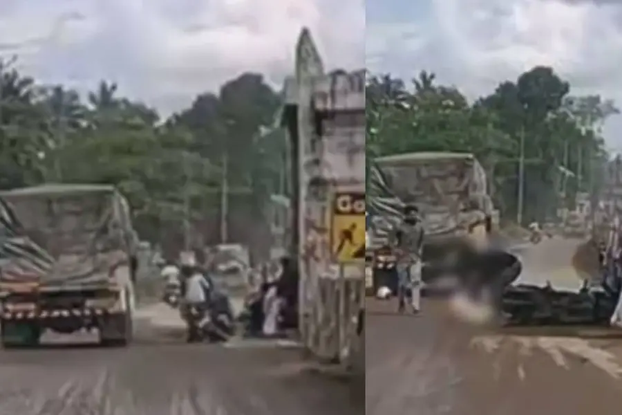 VIDEO | ദാരുണം, നേരേ വീണത് ലോറിക്കടിയിലേക്ക്; യുവതിയുടെ മരണത്തിനിടയാക്കിയ അപകടദൃശ്യം