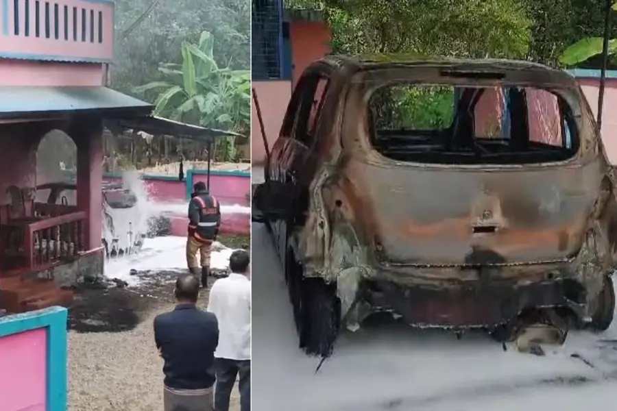 രാത്രി സ്‌കൂട്ടറിലെത്തി വീടിനും വാഹനങ്ങള്‍ക്കും തീയിട്ടു; വീട്ടുകാര്‍ ഇറങ്ങിയോടി രക്ഷപ്പെട്ടു| VIDEO
