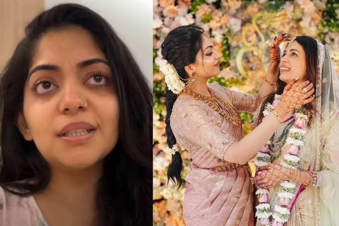 ദിയയെ കുറിച്ച് സംസാരിക്കുന്നതിനിടയില് അഹാന കൃഷ്ണ/ വിവാഹ സമയത്ത് ദിയയും അഹാനയും | Photo: instagram/ diya krishna