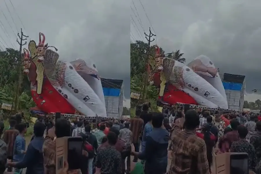 കെട്ടുകാള മറിഞ്ഞത് ദേശീയപാതയ്ക്ക് സമീപത്തുവച്ച്; ആളുകളെ മാറ്റിയതിനാല്‍ വലിയ അപകടം ഒഴിവായി