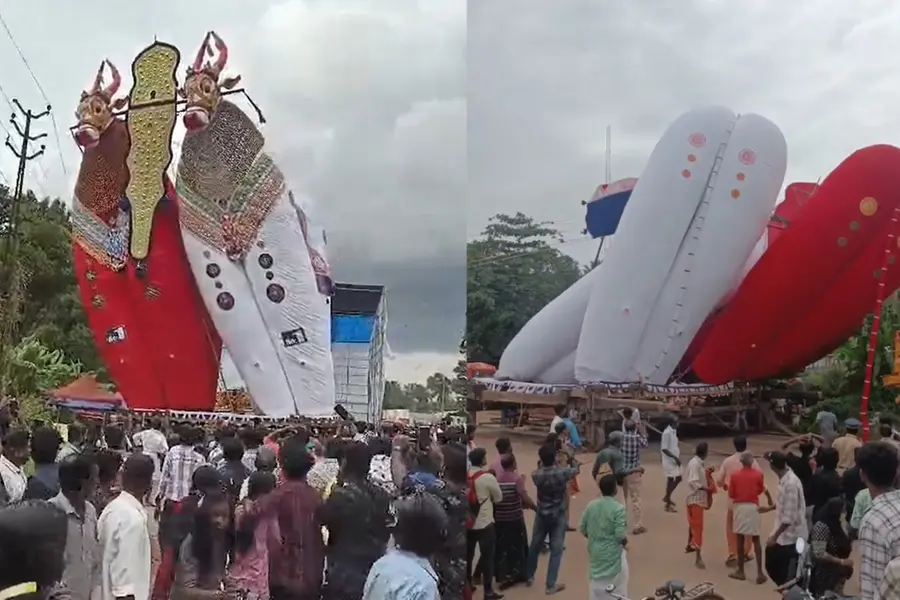 ഓച്ചിറയില്‍ 72 അടി ഉയരമുള്ള കൂറ്റന്‍കെട്ടുകാള നിലംപതിച്ചു, രണ്ട് പേര്‍ക്ക് പരിക്ക്