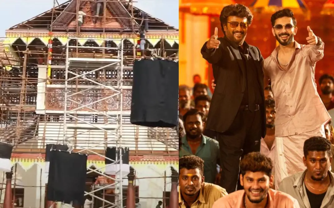 ഗാനത്തിനായി ഒരുക്കിയ സെറ്റ്, രജനിക്കൊപ്പം അനിരുദ്ധ് | photo: screengrab, reddit
