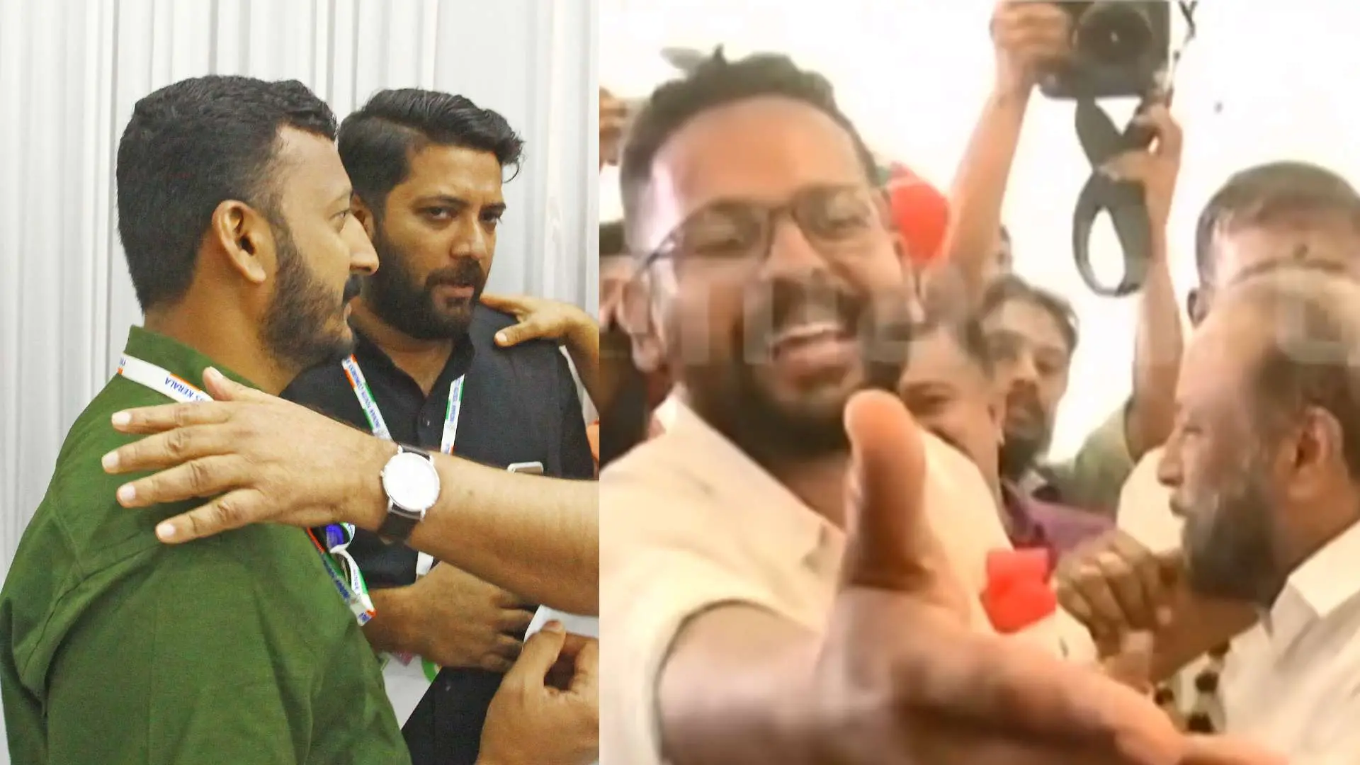 ഷാഫി പറമ്പിലും രാഹുൽ മാങ്കൂട്ടത്തിലും, പി സരിൻ | Photo: മാതൃഭൂമി, Screengrab/ Mathrubhumi News