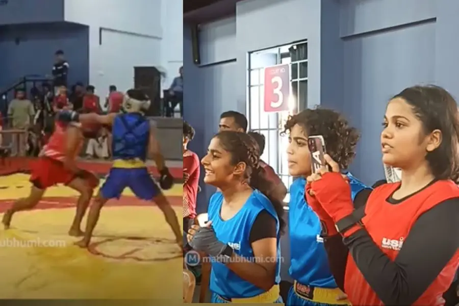 'അടിക്ക് ദേവൂ...'; വുഷു കോര്ട്ടിന് പുറത്ത് കൂട്ടുകാരിക്ക് ആവേശം പകര്ന്ന് സുഹൃത്തുക്കള്