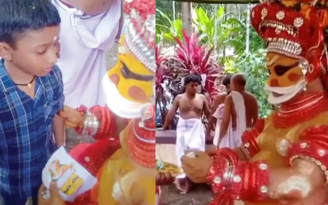 മുത്തപ്പൻ വെള്ളാട്ടവും നവദേവും, നവദേവ് വരച്ച ചിത്രം നേക്കുന്ന മുത്തപ്പന്‍ വെള്ളാട്ടം.
