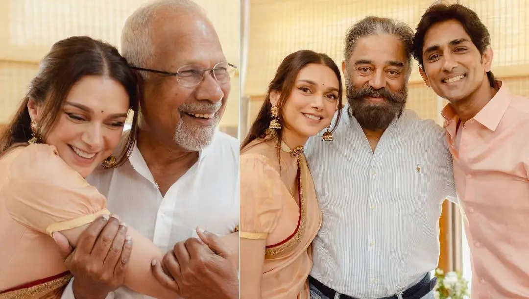 അദിതിയും സിദ്ധാര്‍ഥും കമല്‍ ഹാസന്‍, മണിരത്‌നം എന്നിവര്‍ക്കൊപ്പം | Photo: Instagram