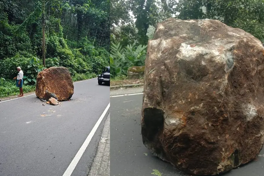 ഈരാറ്റുപേട്ട-വാഗമണ് റോഡിലേക്ക് പാറക്കല്ല് ഉരുണ്ടുവീണു; അപകടം ഒഴിവായത് തലനാരിഴയ്ക്ക്