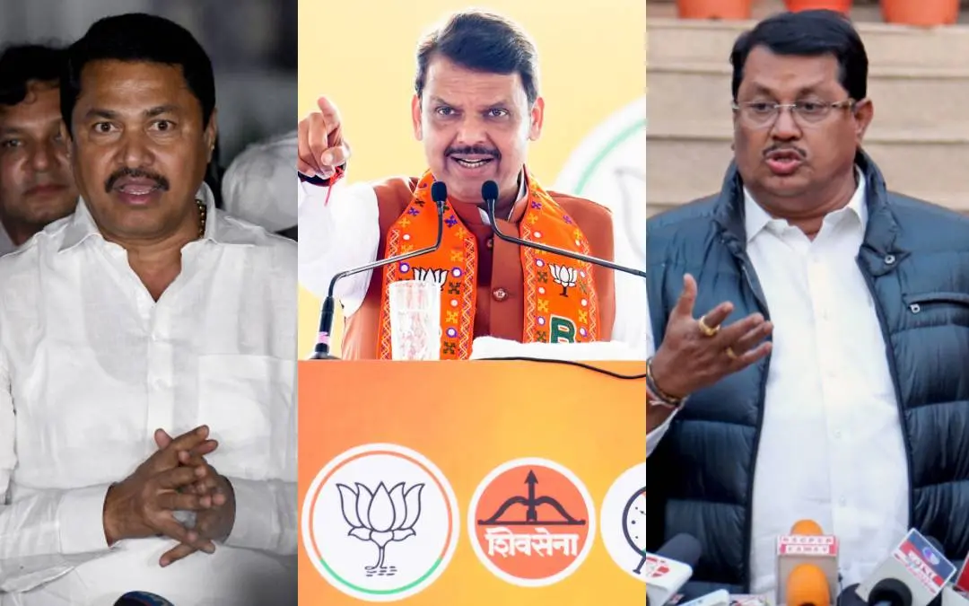 നാനാ പട്ടോളെ, ദേവേന്ദ്ര ഫഡ്‌നവിസ്, വിജയ് വട്ടേറ്റിവർ | Photo: ANI
