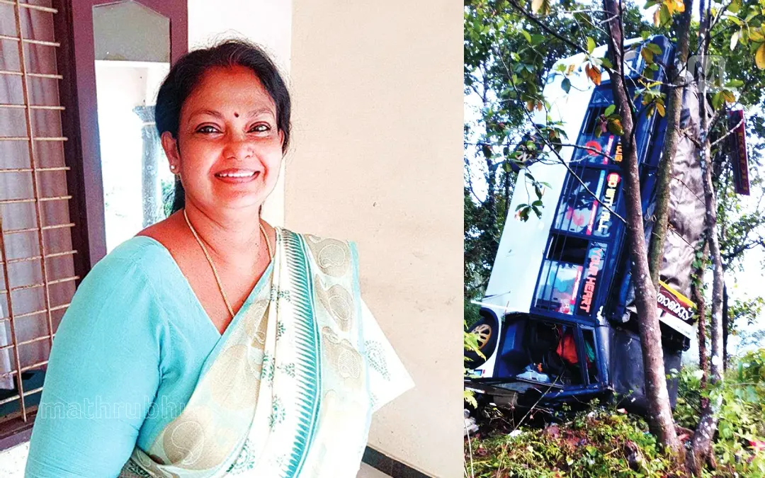 നാടകസംഘം സഞ്ചരിച്ച വാഹനം അപകടത്തില്പ്പെട്ടു മരിച്ച ജെസി മോഹനന്, അപകടത്തില്പ്പെട്ട വാഹനം | Photo: mathrubhumi