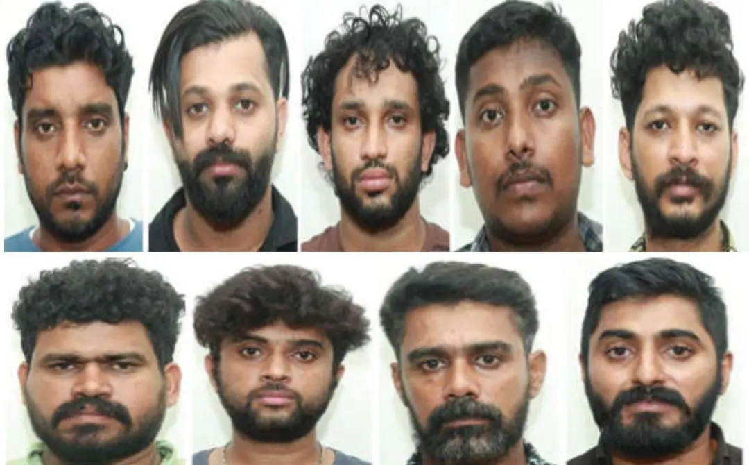 പിടിയിലായ വിപിൻ, ഷിഹാബുദീൻ, അനസ്, അനന്തു, സലീഷ്, മിഥുൻരാജ്, അർജുൻ, സതീഷ്, ലിസൺ എന്നിവർ