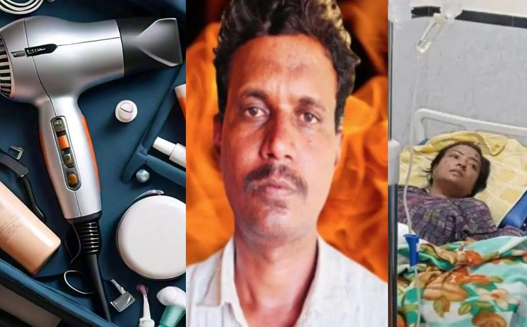 പ്രതീകാത്മക ചിത്രം, അറസ്റ്റിലായ സിദ്ധപ്പ, പരിക്കേറ്റ ബസവരാജേശ്വരി | Photo: Meta Ai, x.com/NewsFirstKan, x.com/Vijayavani_Digi