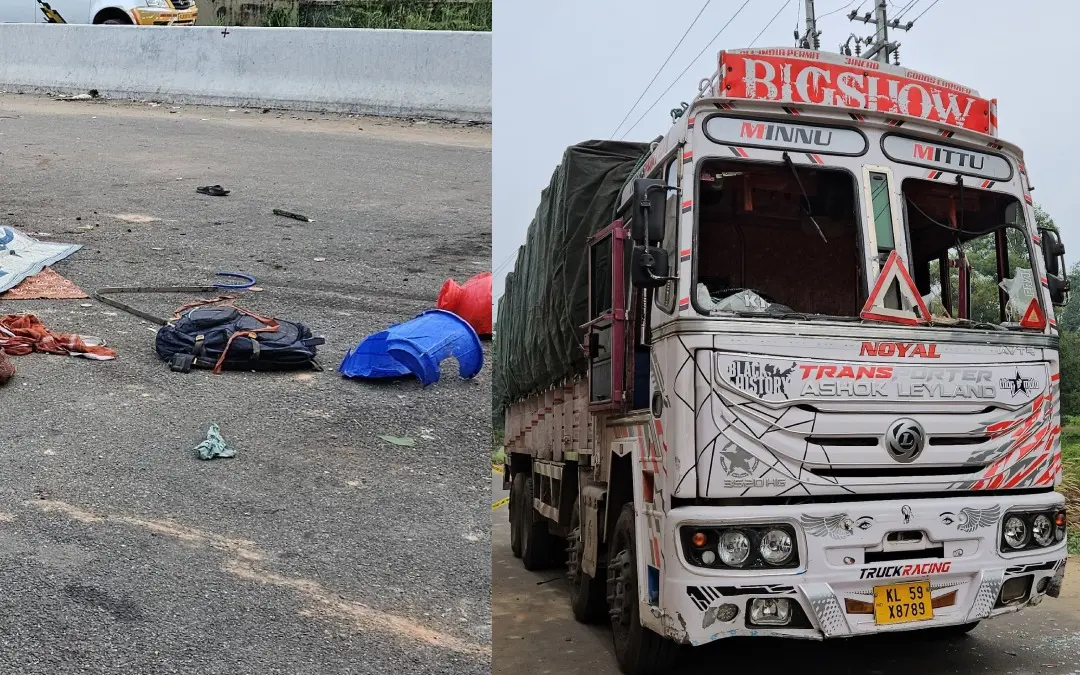 അപകടം നടന്ന സ്ഥലം, അപകടത്തില്പ്പെട്ട ലോറി, ഫോട്ടോ: ഹരി തൃപ്രയാര്