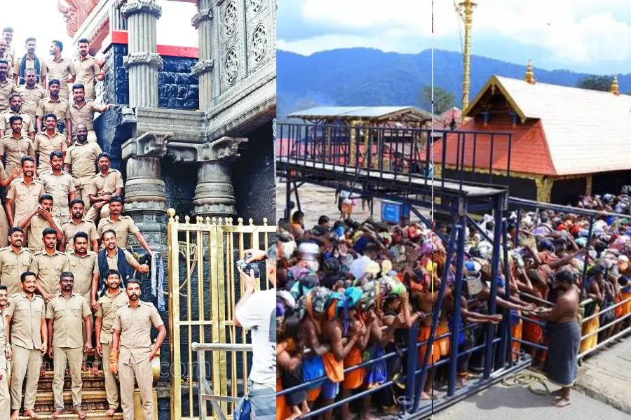 മികച്ച സേവനത്തിന് ശേഷം പടിക്കല് കലം ഉടച്ചു, പതിനെട്ടാംപടി ഫോട്ടോയെടുപ്പില് തിരുവിതാംകൂര് ദേവസ്വം