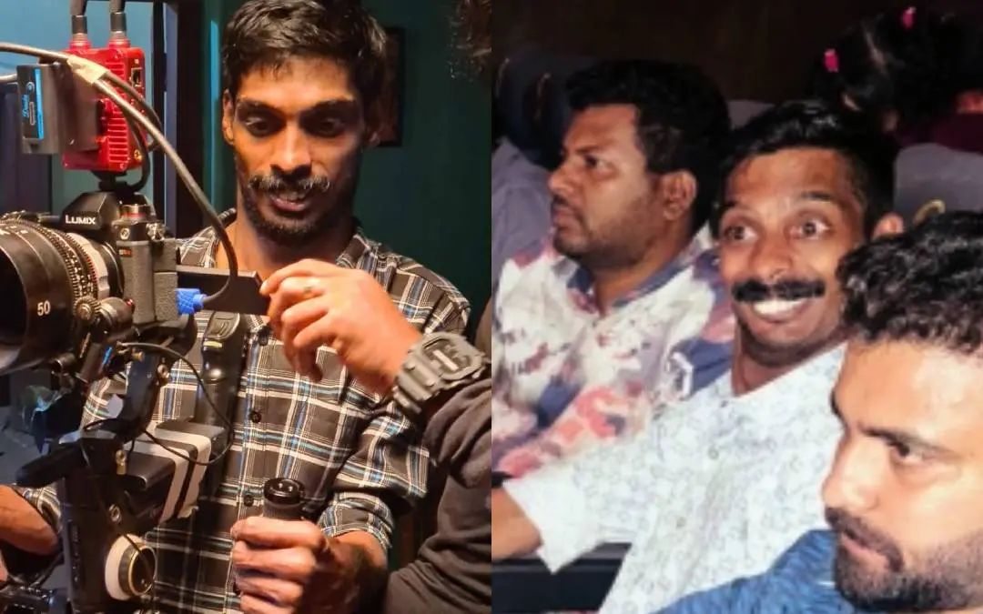 രാഗേഷ് കൃഷ്ണൻ, വെള്ളിയാഴ്ച റിലീസായ തന്റെ ആദ്യസിനിമ തിയേറ്ററിലിരുന്ന് കാണുന്ന രാഗേഷ് കൃഷ്ണനും സഹപ്രവർത്തകരും