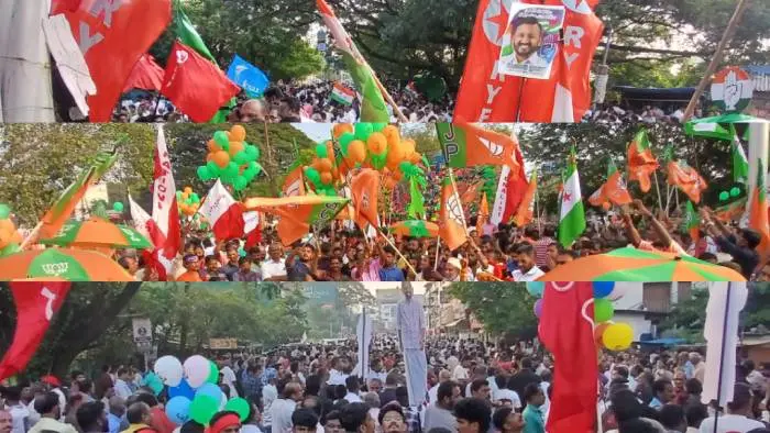 പാലക്കാട് പ്രചാരണത്തിന്റെ കൊട്ടിക്കലാശം | ഫോട്ടോ: മാതൃഭൂമി