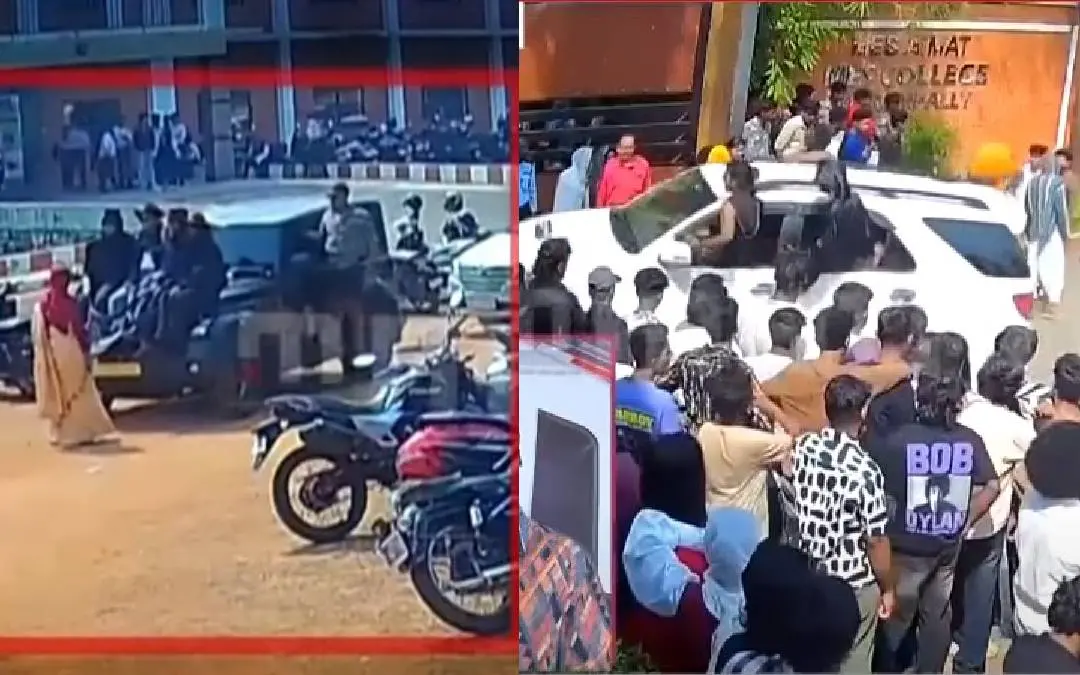 എംഇഎസ് കോളേജിൽ ക്രിസ്മസാഘോഷത്തിനിടെയുള്ള ദൃശ്യങ്ങൾ | Photo: Mathrubhumi News