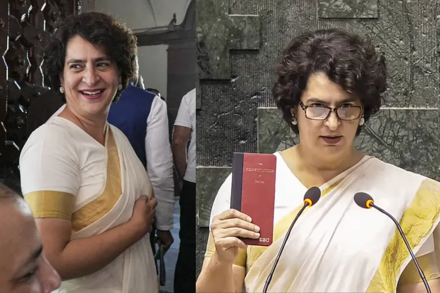 VIDEO | കേരള സ്റ്റൈലില് വയനാടന് എം.പി; കസവുടുത്ത്, ഭരണഘടന കൈയിലേന്തി പ്രിയങ്കയുടെ അരങ്ങേറ്റം