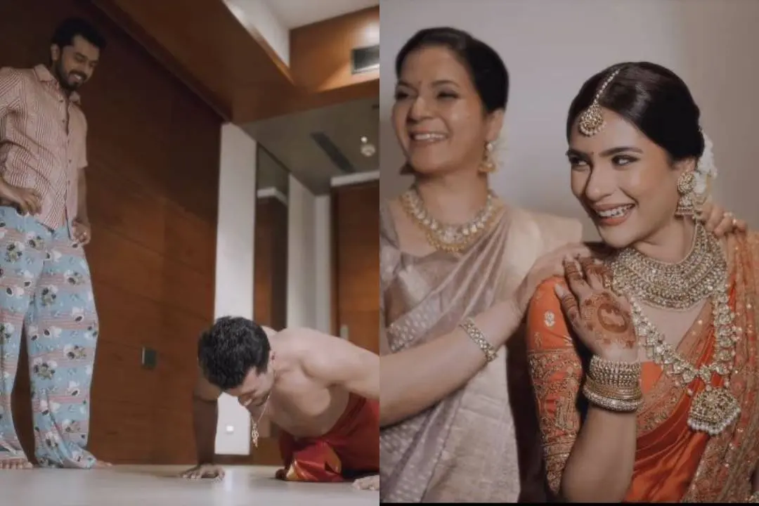 പുഷ് അപ് എടുക്കുന്ന കാളിദാസ്/ തരിണി അമ്മയോടൊപ്പം | Photo: instagram/ kalidas jayaram