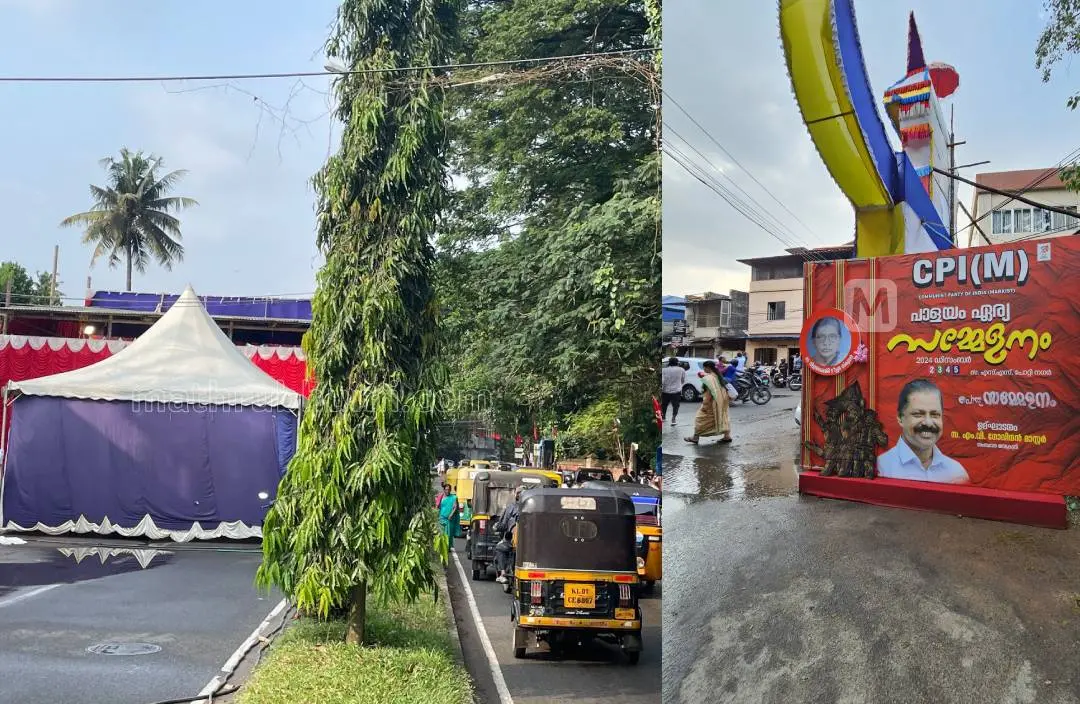റോഡടച്ച് സിപിഎം ഏരിയ സമ്മേളനത്തിന് സ്റ്റേജൊരുക്കിയപ്പോള് |ഫോട്ടോ:മാതൃഭൂമി
