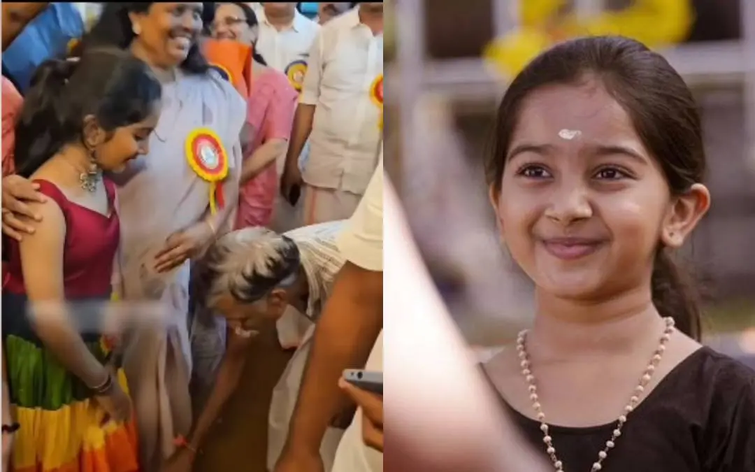 ദേവനന്ദയുടെ കാൽതൊട്ടു വന്ദിക്കുന്ന ദൃശ്യം | Photo: Screengrab