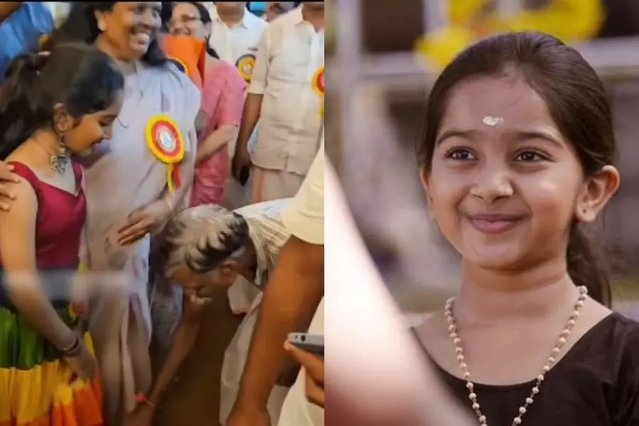 മാളികപ്പുറംതാരം ദേവനന്ദയുടെ കാൽതൊട്ടുവന്ദിച്ചു വയോധികൻ;സാക്ഷരകേരളംതന്നെ,തൊലിയുരിയുന്നുവെന്ന് വിമർശനം