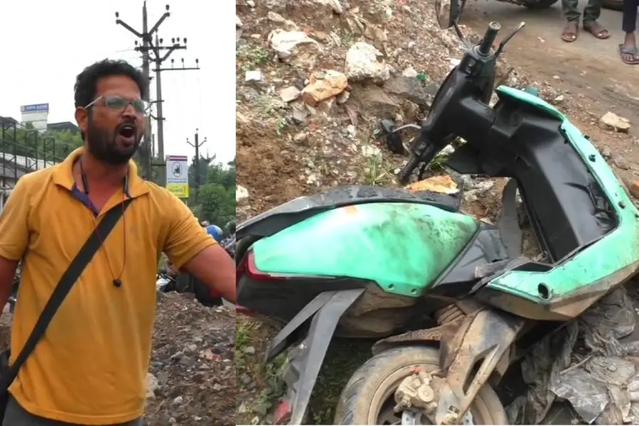 അടിക്കടി തകരാറുകൾ, പതിവായി അറ്റകുറ്റപ്പണി; ഷോറൂമിന് മുന്നിൽ ഇലക്ട്രിക് സ്കൂട്ടർ കത്തിച്ച് യുവാവ്
