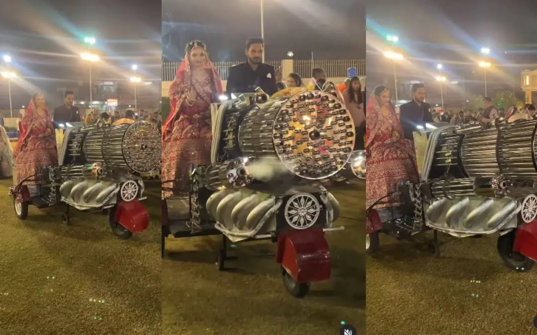 ആനിമല് സിനിമയില് കാണിക്കുന്നതിന് സമാനമായ മെഷീന് ഗണ്ണുമായി വധൂവരന്മാര് എത്തിയപ്പോള് | Photo: Screengrab/ Instagram Video