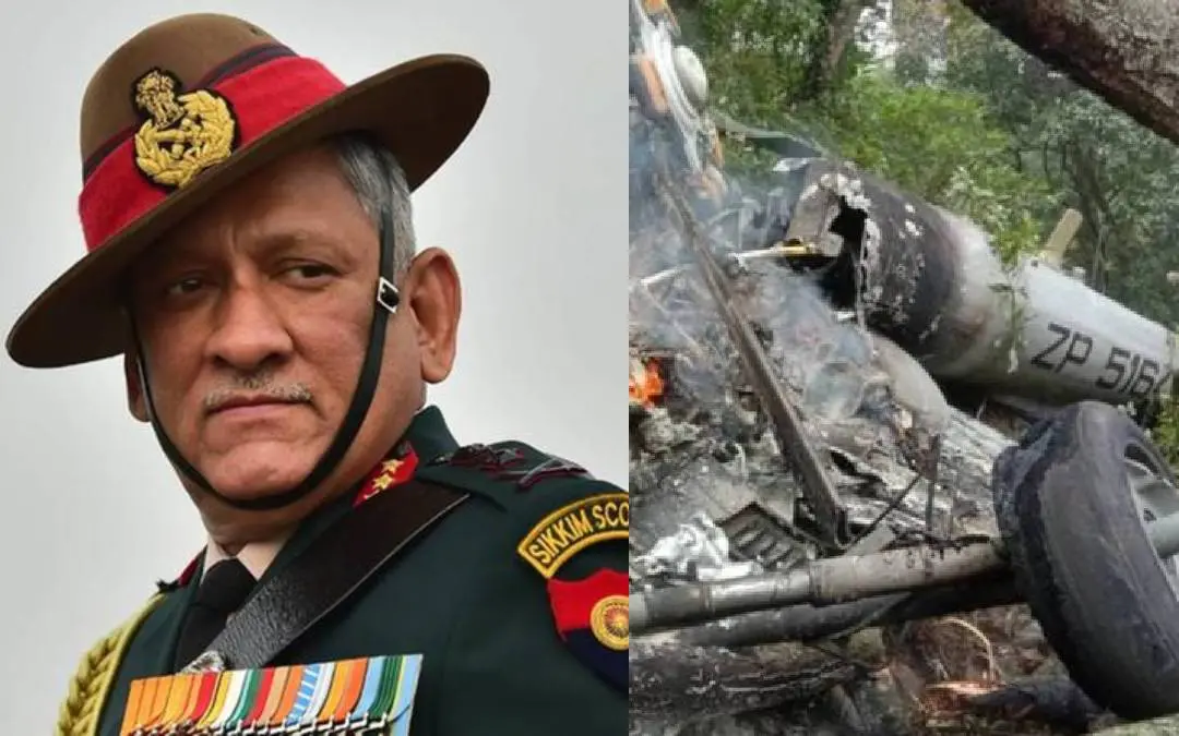 ബിപിൻ റാവത്ത്, അപകടത്തിൽ തകർന്ന ഹെലികോപ്റ്റർ| photo:PTI, ANI