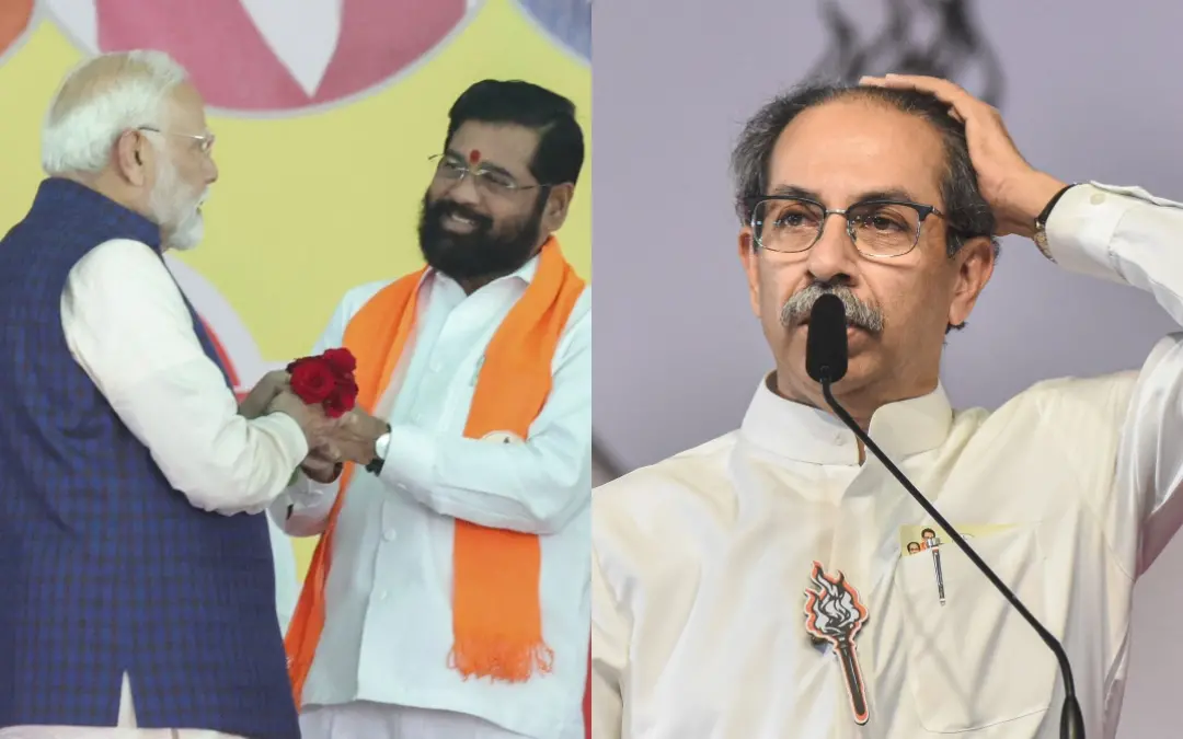ഏക്നാഥ് ഷിന്ദേ നരേന്ദ്രമോദിക്കൊപ്പം, ഉദ്ധവ് താക്കറെ | Photo: PTI, ANI