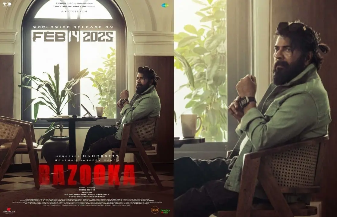 റിലീസ് തീയതി പ്രഖ്യാപിച്ചുകൊണ്ടുള്ള 'ബസൂക്ക' സിനിമയുടെ പോസ്റ്റര്‍